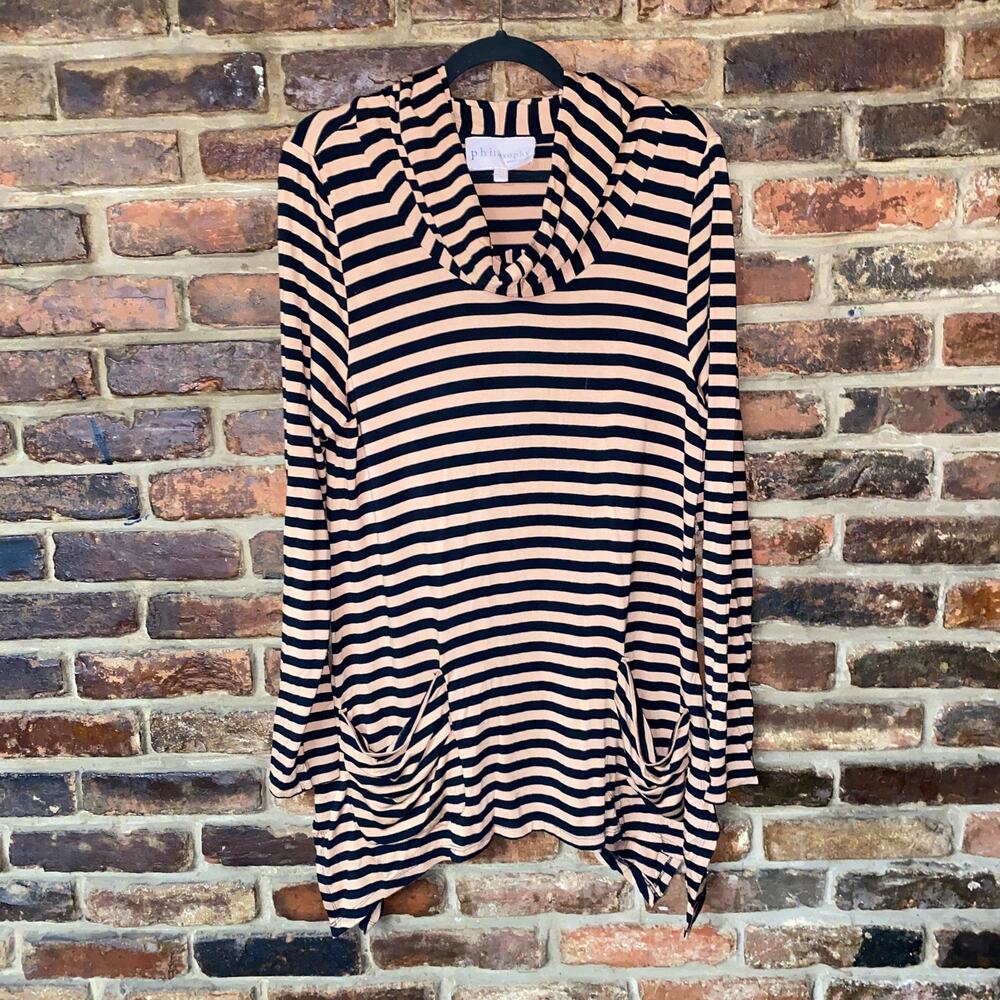 Philosophy Brown Black Stripe Long Sleeve Cowl Neck Tunic Top Women's Size Large